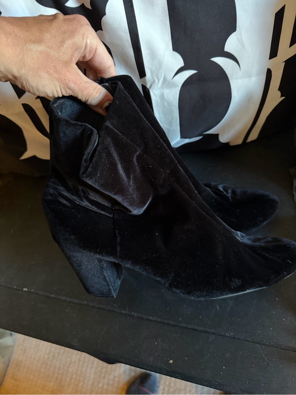 Black Velvet Ankle Booties with Side Zip